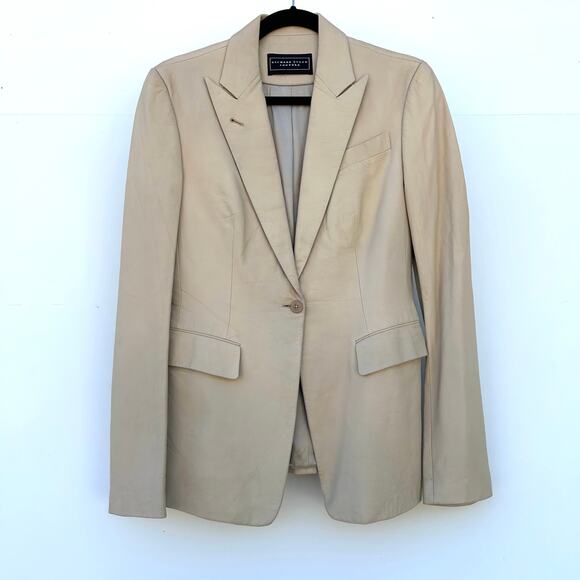 Vintage Richard Tyler Couture Leather Blazer USA Silk 8 Cream Jacket - Picture 2 of 8